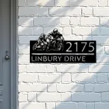 Custom Metal Father and son biker Metal Address Sign, House number, Outdoor Number Signage, Yard Sign Address Plate