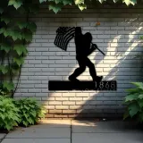 Custom Metal Bigfoot Sasquatch With US Flag Metal Address Sign Custom Hanging Address Plaque Yard Sign Outdoor Sign