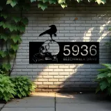 Custom Metal Raven on skull halloween Metal Address Sign, House number, Outdoor Number Signage, Yard Sign Address Plate