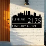 Custom Metal Cleveland city skyline Metal Address Sign Hanging Address Plaque house number Yard Outdoor Sign