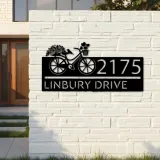 Custom Metal Bicycle with flower and hearts Metal Address Sign, House number, Outdoor Number Signage, Yard Sign Address Plate