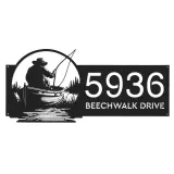 Custom Metal Fisherman in boat fishing Metal Address Sign, House number, Outdoor Number Signage, Yard Sign Address Plate