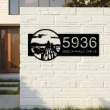 Custom Metal Dawn scene Metal Address Sign, House number, Outdoor Number Signage, Yard Sign Address Plate