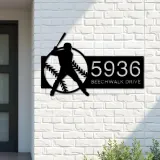 Custom Metal Baseball player Sport Metal Address Sign, House number, Outdoor Number Signage, Yard Sign Address Plate002