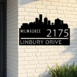 Custom Metal Milwaukee city skyline Metal Address Sign Hanging Address Plaque house number Yard Outdoor Sign
