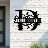 Custom Metal Floral Monogram Split Letter D Metal Address Sign House number Hanging Address Plaque Yard Sign Outdoor decor
