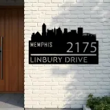 Custom Metal Memphis city skyline Metal Address Sign Hanging Address Plaque house number Yard Outdoor Sign