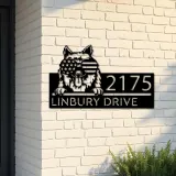 Custom Metal Keeshond dog US flag glasses Metal Address Sign House number Hanging Address Plaque Yard Sign Outdoor decor