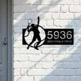 Custom Metal Tennis player Metal Address Sign, House number, Outdoor Number Signage, Yard Sign Address Plate