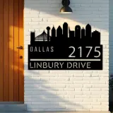 Custom Metal Dallas city skyline Metal Address Sign Hanging Address Plaque house number Yard Outdoor Sign