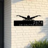 Custom Metal Swimmer Swimming pool summer sport Metal Address Sign, House number, Outdoor Number Signage, Yard Sign Address Plate