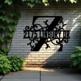 Custom Metal Floral Monogram Split Letter Z Metal Address Sign House number Hanging Address Plaque Yard Sign Outdoor decor