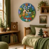 Wald-Camping Abenteuer Wanduhr für Kinderzimmer | Waldtier Dekoration, Geschenk zur Babyparty oder Geburtstag für Jungen (34,5 cm)