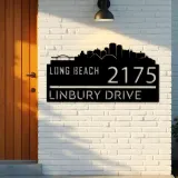 Custom Metal Long Beach city skyline Metal Address Sign Hanging Address Plaque house number Yard Outdoor Sign
