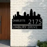 Custom Metal Charlotte city skyline Metal Address Sign Hanging Address Plaque house number Yard Outdoor Sign