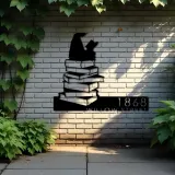 Custom Metal Girl Reading Book Book Lover Metal Address Sign, House number, Outdoor Number Signage, Yard Sign Address Plate