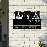 Custom Metal Peeking dogs border collie Metal Address Sign, House number, Outdoor Number Signage, Yard Sign Address Plate