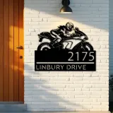 Custom Metal Female biker Metal Address Sign, House number, Outdoor Number Signage, Yard Sign Address Plate