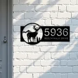 Custom Metal Deer buck mountain scene Metal Address Sign, House number, Outdoor Number Signage, Yard Sign Address Plate
