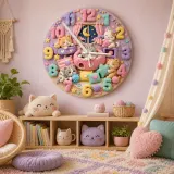 Pastel Sleeping Kittens Kids Room Wall Clock