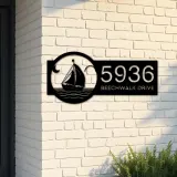 Custom Metal Sailboat Metal Address Sign Custom House number Hanging Address Plaque Yard Sign Outdoor