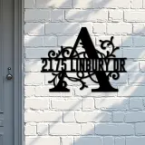 Custom Metal Floral Monogram Split Letter A Metal Address Sign House number Hanging Address Plaque Yard Sign Outdoor decor