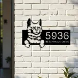 Custom Metal Turkis Angora Cute peeking cat Metal Address Sign, House number, Outdoor Number Signage, Yard Sign Address Plate