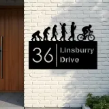 Custom Metal Cycling evolution Bicycle rider Metal Address Sign, House number, Outdoor Number Signage, Yard Sign Address Plate
