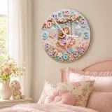 Verzauberte Feenschaukel Wanduhr für Kinderzimmer | Pastellblumen Schmetterlings Dekor für das Kinderzimmer, Andenken für Mädchen (34,5 cm)