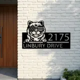 Custom Metal Chow chow dog US flag glasses Metal Address Sign House number Hanging Address Plaque Yard Sign Outdoor decor