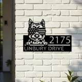 Custom Metal Cairn Terrier dog US flag glasses Metal Address Sign House number Hanging Address Plaque Yard Sign Outdoor decor
