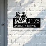 Custom Metal Pomeranian dog US flag glasses Metal Address Sign House number Hanging Address Plaque Yard Sign Outdoor decor