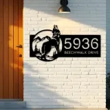 Custom Metal Wolf Mountain scene wild life Metal Address Sign, House number, Outdoor Number Signage, Yard Sign Address Plate
