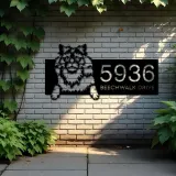 Custom Metal Selkirk rex Cute peeking cat kitten Metal Address Sign, House number, Outdoor Number Signage, Yard Sign Address Plate