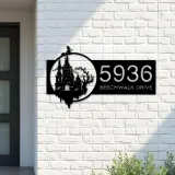 Custom Metal Haunted Castle Flying Witch Halloween Metal Address Sign House number Hanging Address Plaque Yard Sign Outdoor