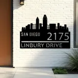Custom Metal San Diego city skyline Metal Address Sign Hanging Address Plaque house number Yard Outdoor Sign