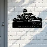 Custom Metal Go kart driver racing Metal Address Sign, House number, Outdoor Number Signage, Yard Sign Address Plate