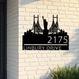 Custom Metal New York Statue of liberty city skyline Metal Address Sign Hanging Address Plaque house number Yard Outdoor Sign