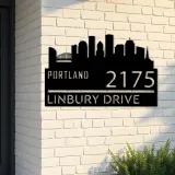 Custom Metal Portland city skyline Metal Address Sign Hanging Address Plaque house number Yard Outdoor Sign