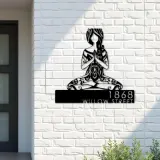 Custom Metal Yoga Girl in hippie style Metal Address Sign, House number, Outdoor Number Signage, Yard Sign Address Plate