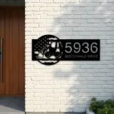 Custom Metal Farm excavator bulldozer US flag Metal Address Sign Custom House number Hanging Address Plaque Yard Sign Outdoor