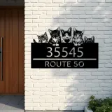 Custom Metal Cute peeking cats kittens Metal Address Sign, House number, Outdoor Number Signage, Yard Sign Address Plate