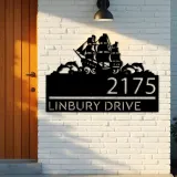 Custom Metal Boat with dolphins Metal Address Sign, House number, Outdoor Number Signage, Yard Sign Address Plate