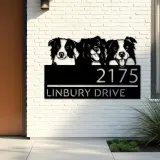 Custom Metal Peeking dogs border collie Metal Address Sign, House number, Outdoor Number Signage, Yard Sign Address Plate