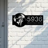 Custom Metal Astronaut on globe spaceman adventure Address Sign House number Hanging Address Plaque Yard Sign Outdoor Sign