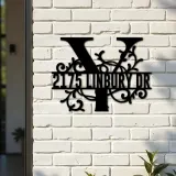 Custom Metal Floral Monogram Split Letter Y Metal Address Sign House number Hanging Address Plaque Yard Sign Outdoor decor