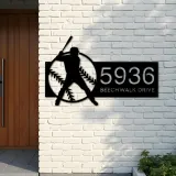 Custom Metal Baseball player Sport Metal Address Sign, House number, Outdoor Number Signage, Yard Sign Address Plate002