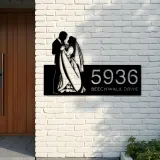Custom Metal Couple Dancing bride and groom Metal Address Sign, House number, Outdoor Number Signage, Yard Sign Address Plate