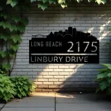 Custom Metal Long Beach city skyline Metal Address Sign Hanging Address Plaque house number Yard Outdoor Sign