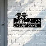 Custom Metal Weimaraner dog US flag glasses Metal Address Sign House number Hanging Address Plaque Yard Sign Outdoor decor